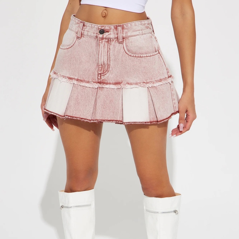 Women’s Pink Denim Mini Skirt with Contrast Panels